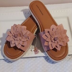 Gorgeous! ⚜️ Lucky Brand ⚜️Dusty Pink Floral Suede Slide Sandals 10 🌺